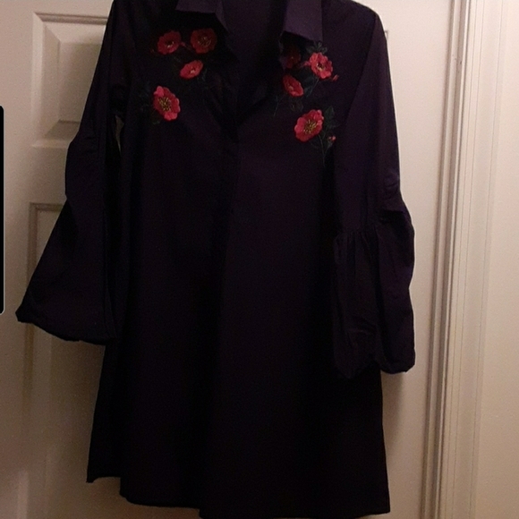 Zara NWT Front floral embroidered dress with Bell long sleeve - Picture 3 of 3
